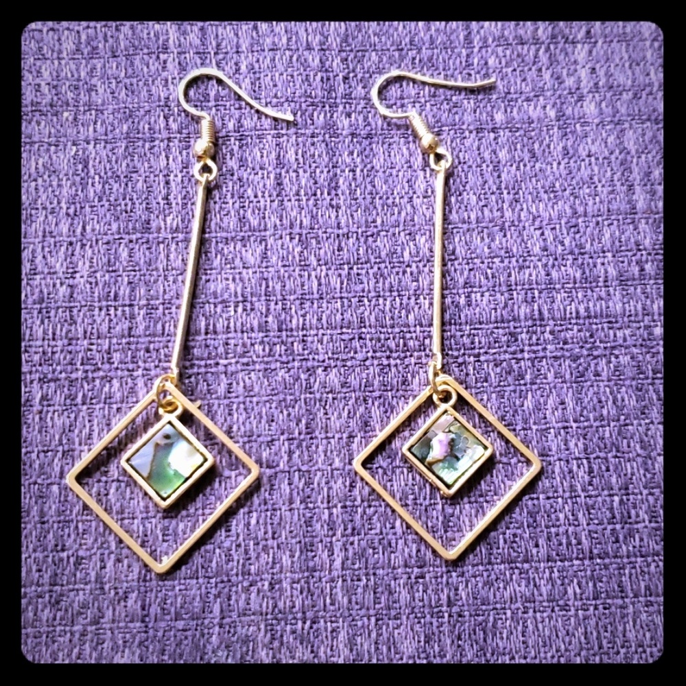 Yellow gold dangle earrings geometric handmade